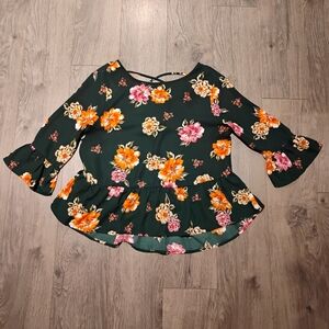 One Clothing Floral Blouse - Green and Orange